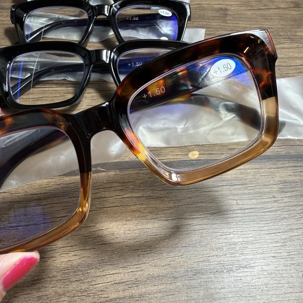 +1.50 Reading Glasses Women Stylish Blue Light Blocking Computer 5-Pack
